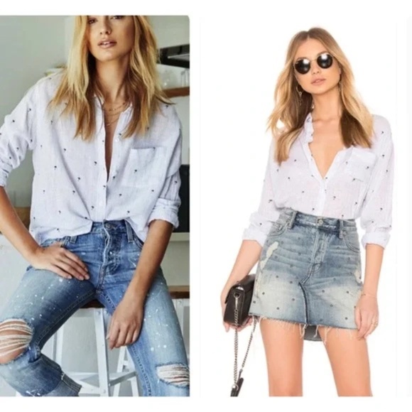 Women's Rails Charlie Mini Palms Royal Blue Stripe Shirt - XS - Picture 11 of 11